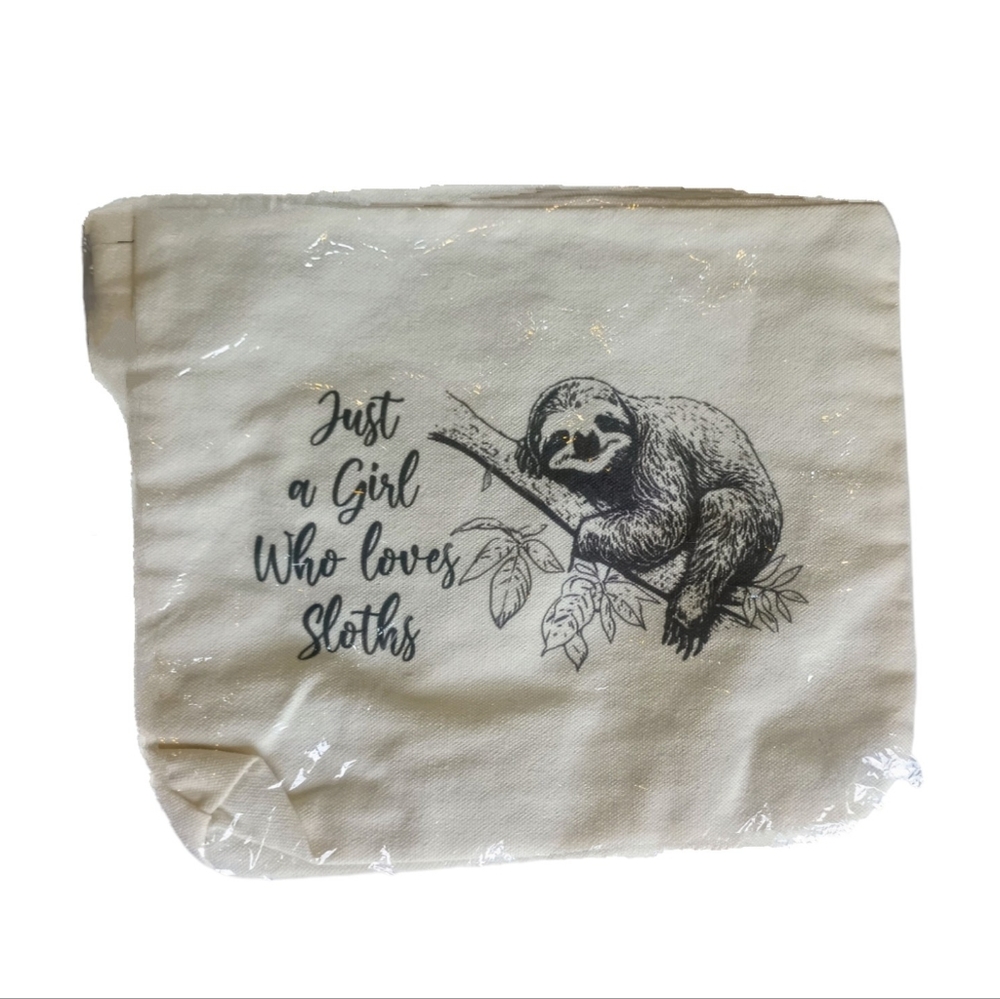 5/$25 "Just a Girl Who Loves Sloths" Canvas Zipper Bag - Picture 3 of 4